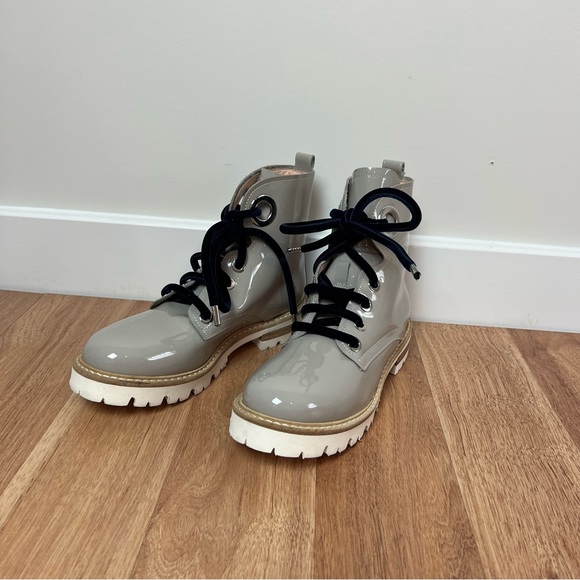 AGL Gray Patent Combat Military Boots Shoes Women Size 6 1/2 - Picture 1 of 7